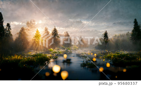 Dreamy Summer Wild Riverside Morning Landscape 95680337 Dreamy Summer Wild Riverside Morning Landscape 95680337