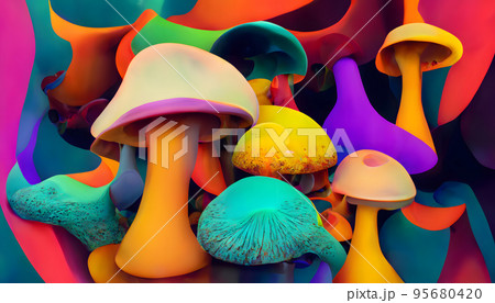 abstract colorful fluorescent neon mushroom background, neural network generated art 95680420