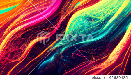 abstract colorful neon fibers background, neural network generated art 95680426