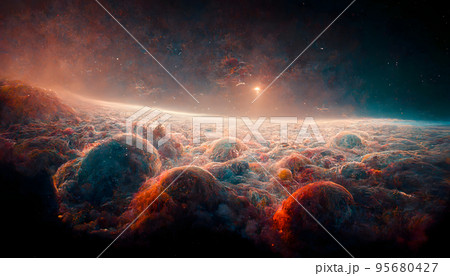absctract cosmic scenery with colorful nebula clouds, neural network generated art 95680427