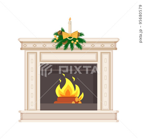 Fireplace in Classic Style Decorated for Holiday 95680579