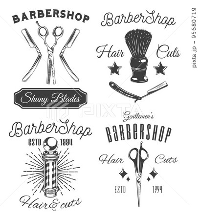 Barbershop set of stickers, labels, logo, stamp, templates, advertisement, print for typography 95680719