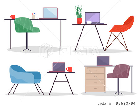 Workplace collection, wireless laptop at table and comfortable chair, place for work in office 95680794