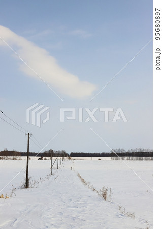 北海道　十勝地方　牧場のある風景（冬） 95680897