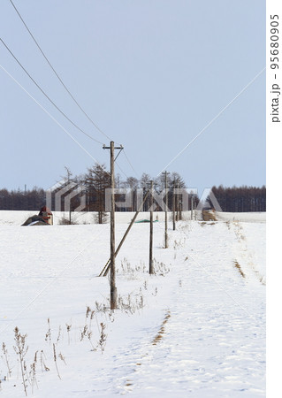 北海道　十勝地方　牧場のある風景（冬） 95680905