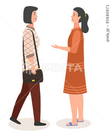 Speaking woman. Girlfriends saw each other and discuss events, tell each other about what happened 95680971