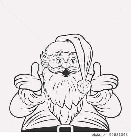 Vector Black and White Happy Santa Claus in Retro Cartoon Comic Style with Outline. Confused, Inquiring, Telling, Asking Santa Character. Design Template for Christmas, New Year Holiday Greeting Cards Vector Black and White Happy Santa Claus in Retro Cartoon Comic Style with Outline. Confused, Inquiring, Telling, Asking Santa Character. Design Template for Christmas, New Year Holiday Greeting Cards 95681048