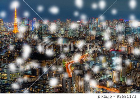 【雪素材】東京夜景雪景色【東京都】 【雪素材】東京夜景雪景色【東京都】 95681173