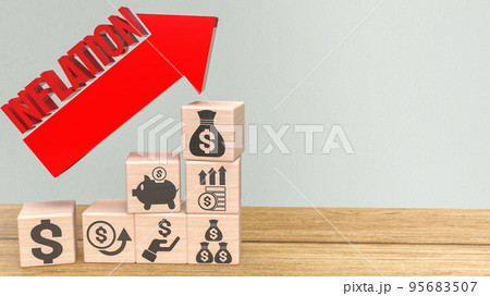 The red inflation text and business icon wood cube 3d rendering The red inflation text and business icon wood cube 3d rendering 95683507