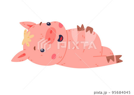 Funny Pink Piggy Character with Hoof Lying with Full Belly Vector Illustration Funny Pink Piggy Character with Hoof Lying with Full Belly Vector Illustration 95684045