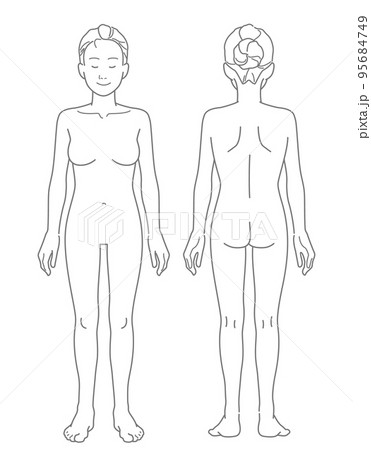 裸の女性の全身図（前面・背面セット） 95684749
