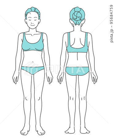 下着着用の女性の人体図（正面と後ろ姿のセット） 95684759
