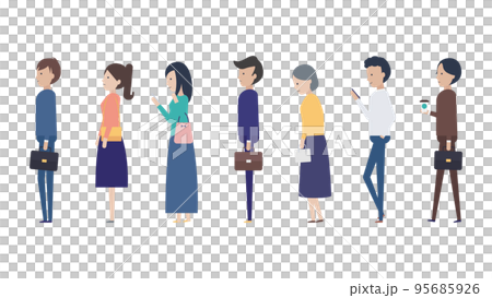 Illustration material of Japanese people lining up without knowing what kind of queue Illustration material of Japanese people lining up without knowing what kind of queue 95685926
