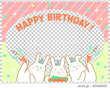 Cute happy birthday card with white rabbit Cute happy birthday card with white rabbit 95686005