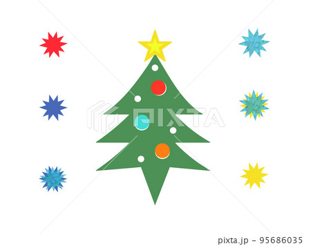 クリスマスツリーと星のシンプルなイラストセット 95686035