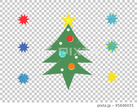 クリスマスツリーと星のシンプルなイラストセット 95686035