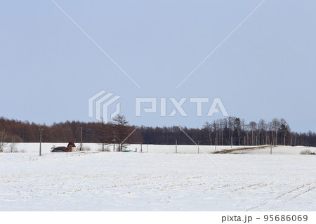 北海道　十勝地方　牧場のある風景（冬） 95686069