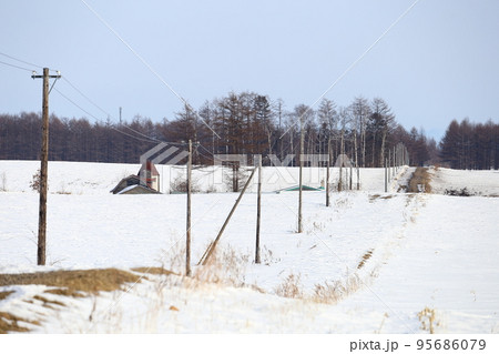 北海道　十勝地方　牧場のある風景（冬） 95686079