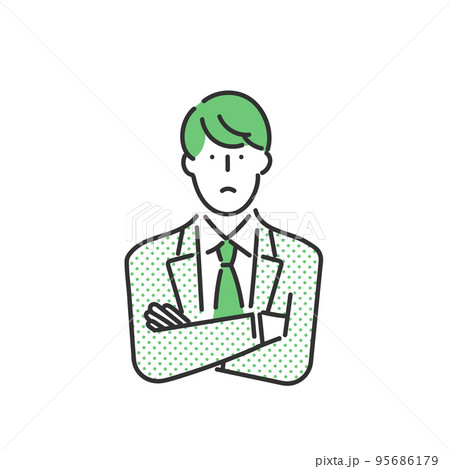 腕を組んで考える男性のビジネスパーソンの男性のイラスト素材 95686179