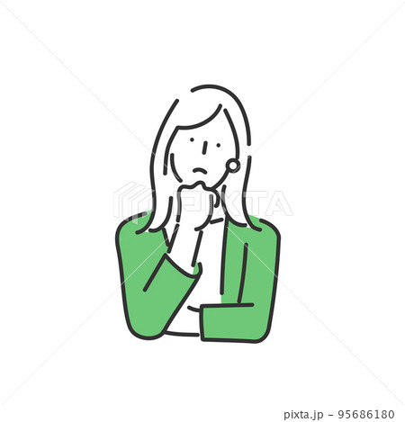 考えるポーズの女性のビジネスパーソンの女性のイラスト素材 95686180