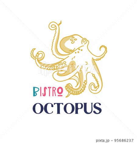 Logo template with octopus for fish restaurant or bistro on white background 95686237
