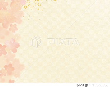 春の桜が綺麗な和紙背景イラストのイラスト素材