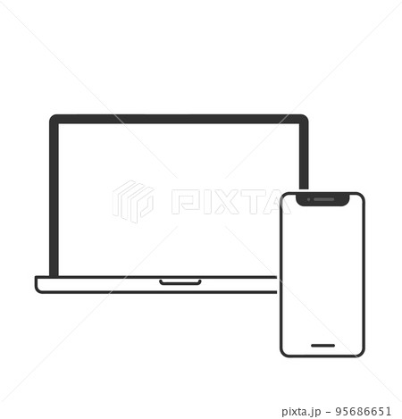 シンプルなノートパソコンとスマートフォンのイラスト素材 95686651