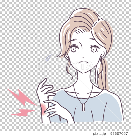 腱鞘炎に悩む女性　腕が炎症で腫れている女の人　手が痛い人物　イラスト素材 95687067