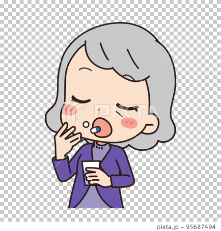 薬を飲むシニア女性　上半身 95687494