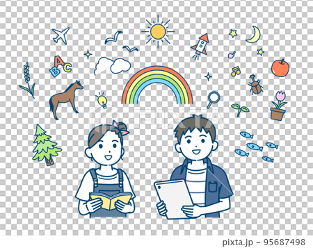 知識と想像力を豊かにする読書　小学生の子供のイラスト 95687498