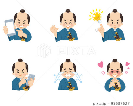 ちょんまげのお侍さん　武士　サムライ　表情パターンセット 95687627