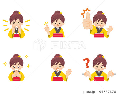 着物を着た女性 町娘 表情パターンセット 着物を着た女性 町娘 表情パターンセット 95687678