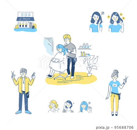 ヘアサロンのさまざまなシーン セット ヘアサロンのさまざまなシーン セット 95688706