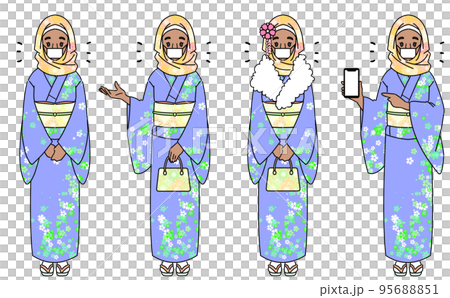 一組戴著面具的和服的穆斯林婦女 95688851