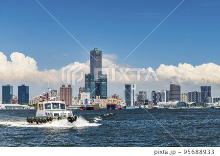 The boat is sailing into the port of Kaohsiung, Taiwan. The boat is sailing into the port of Kaohsiung, Taiwan. 95688933