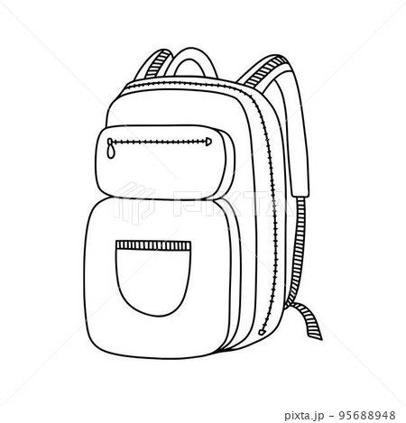 Hiking backpack in the style of a doodle. Isolated on a white background. Vector illustration. Hiking backpack in the style of a doodle. Isolated on a white background. Vector illustration. 95688948