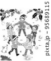 雪のクリスマス 輪になって遊ぶ子ども 95689115