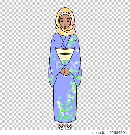 一個穿著和服微笑問候的女人沒有面具 95689204