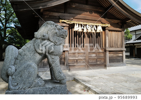 神社の拝殿の前や参道の要所に左右「一対」となって設置されている狛犬（こまいぬ）は、神前を護っている 95689993