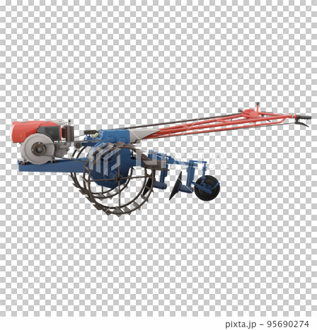 3D render thailand tractor hand control with steel wheels and two pull accessaries side view.png illustration. 95690274