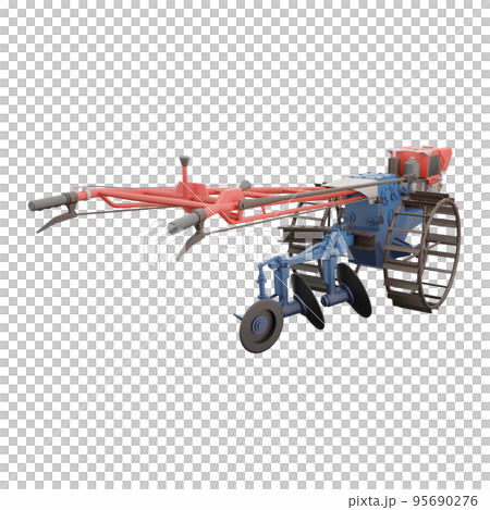 3D render thailand tractor hand control with steel wheels and two pull accessaries right side rear to front view.png illustation. 95690276