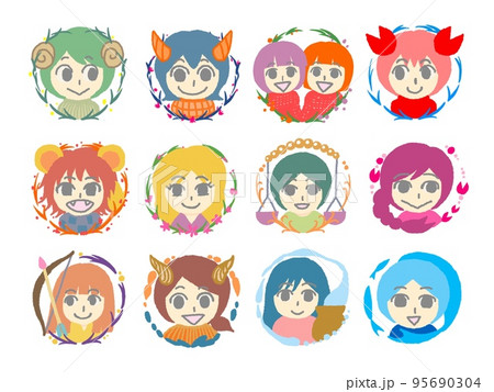 カラフルな12星座の女の子イラスト 95690304