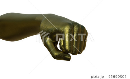 3d illustration. Close-up of a female golden fist.  95690305