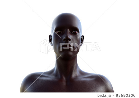 3D illustration of a male black torso on a white background. metal mannequin. 95690306