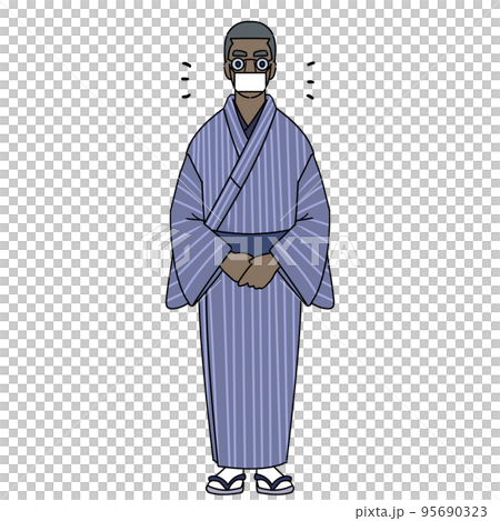 挨拶をする着物を着た黒人男性　マスクあり 95690323