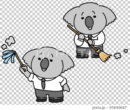 社内の掃除をするコアラのキャラクター 95690687