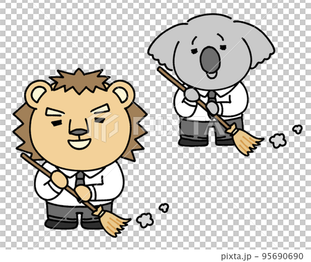 Koala and lion characters cleaning the office Koala and lion characters cleaning the office 95690690