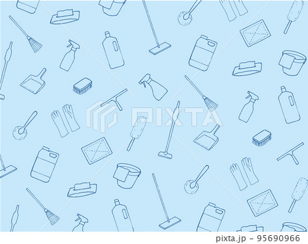 掃除道具のペン画の背景模様 掃除道具のペン画の背景模様 95690966