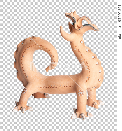 A dragon, clay oriental souvenir on a white background A dragon, clay oriental souvenir on a white background 95691861
