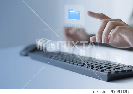 Businessman using computer to DMS. Document Management System Online Document Database and automated processes to manage files and ERP, enterprise business technology. 95691897